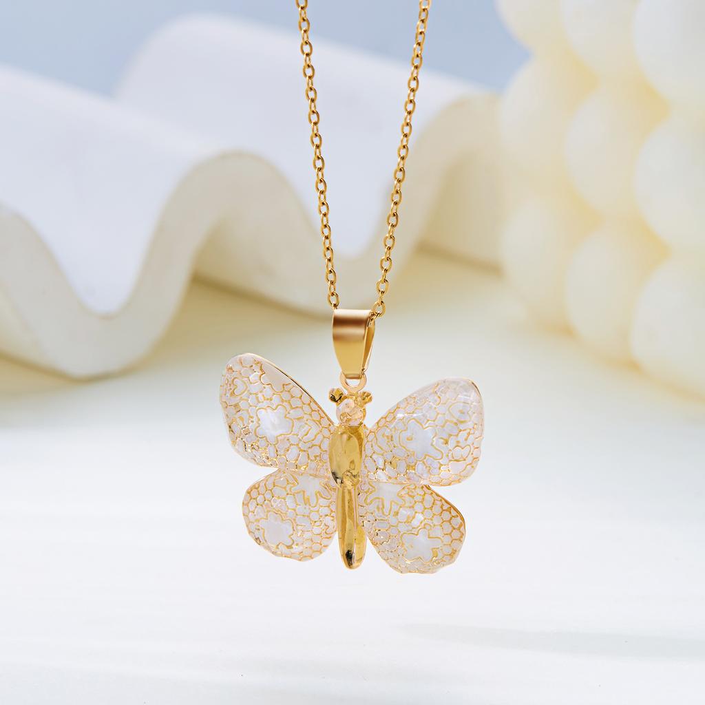 Enkelt halsband med fjäril i harts för kvinnor, gradientfärgat insektsanhänge, nyckelbenskedja, utsökta festaccessoarer