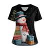 Women's Short Sleeved Christmas Printed V-neck Buttonable Side Slit Top T-shirt