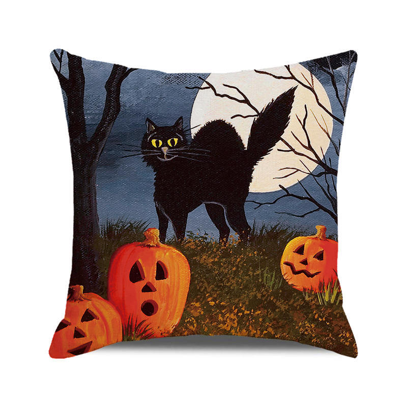 Halloween! Watercolor pumpkin black cat Digital printing short plush pillow covers for car sofa office cushion cover home goods
