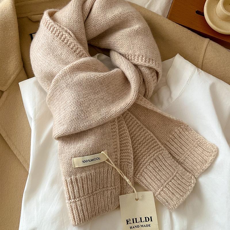 Pure Wool Knitted Women Scarf Solid Color Korea Style Winter Warm Outdoor Scarves Tassel Shawls Pashmina Lady Wrap