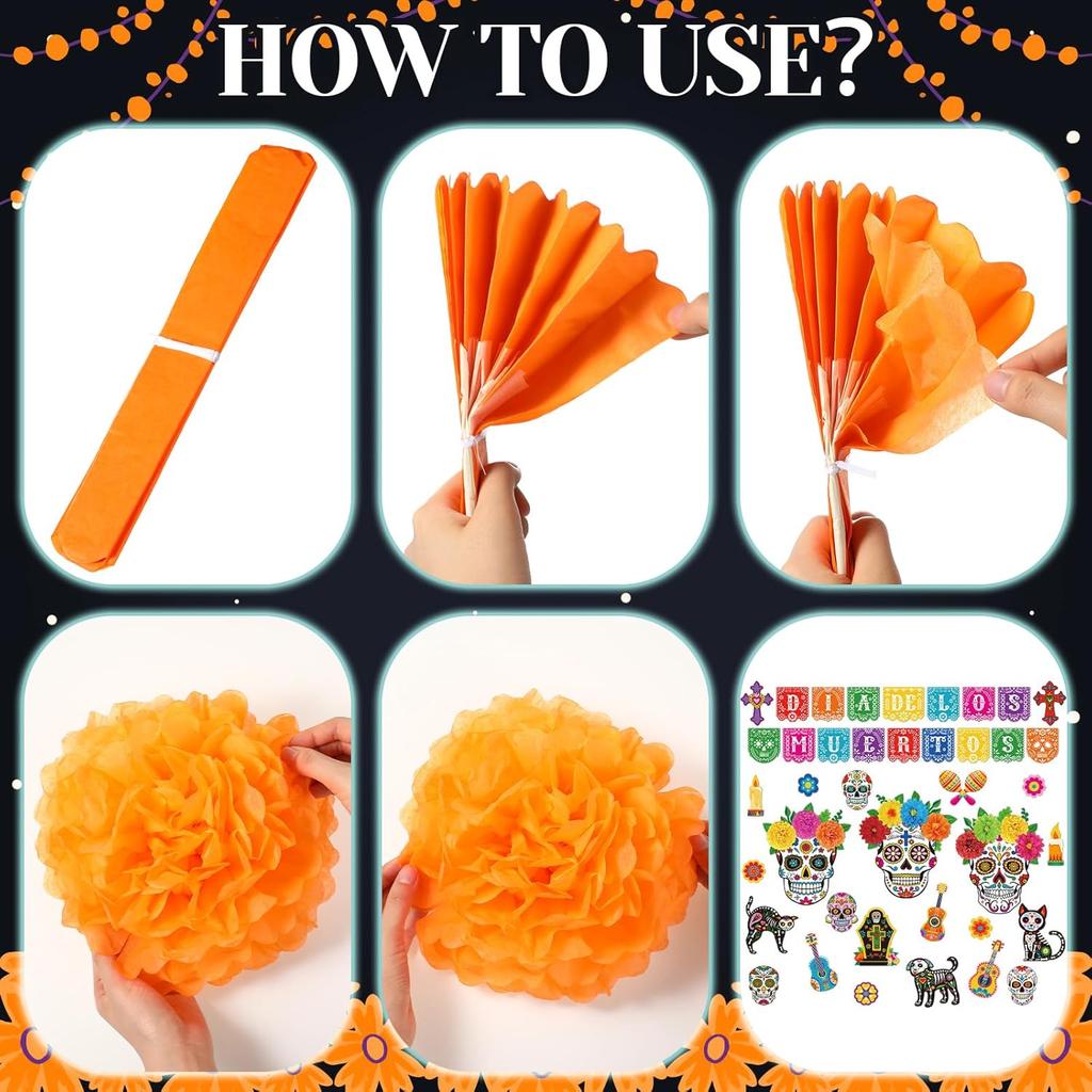 Pasimy Day of The Dead Bulletin Board Set Colorful Sugar Skull Classroom Decorations Mexican Dia De Los Muertos Cutouts with 3D Paper Flowers for