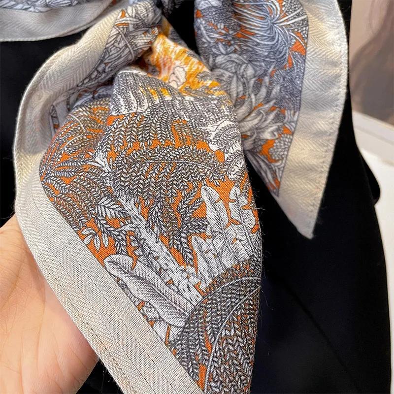 New Luxury Floral Print Velvet 70cmSquare Scarf Women Hair Headband Soft Cotton Neckerchief Female Neck Tie Lady Head Hijab Gift