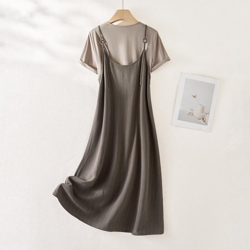 IHIMI French Linen Camisole Dress & T-shirt Two-Piece Set