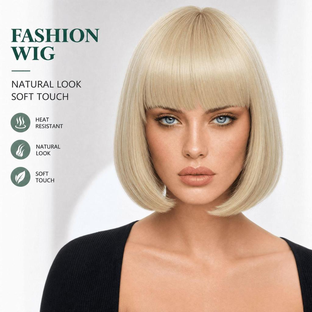 European & American Women's Bob Cut Wigs with Bangs - Short, Colored, Anime-Inspired Headwear for Halloween