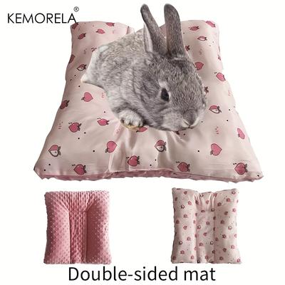 Reversible Small Pet Bed - Plush Top & Cooling Bottom for Rabbits, Guinea Pigs and Chinchillas Pink Square Mat