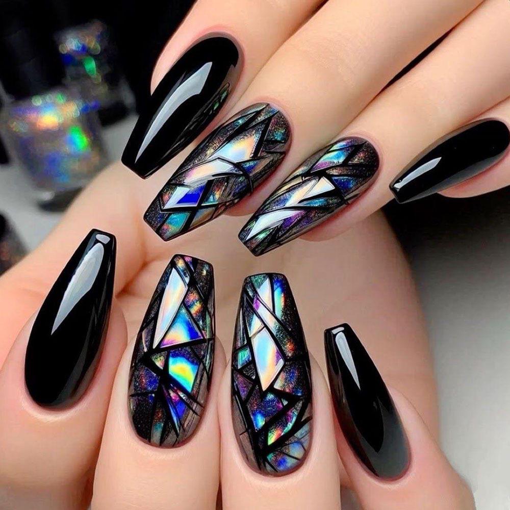 Ballet-Shaped Shiny Multi-color Gradient Geometric False Nail Tips