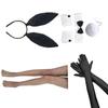 Adult Rabbit Ear Headband+Wrist Cuffs with Long Glove&Fish Net Stocking Set Easter Necktie for Woman Festival Gift