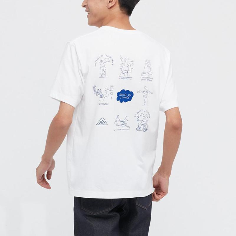 UNIQLO Printed Louvre Logo Crew Neck Cotton T-Shirt Unisex Tops White 445596-00
