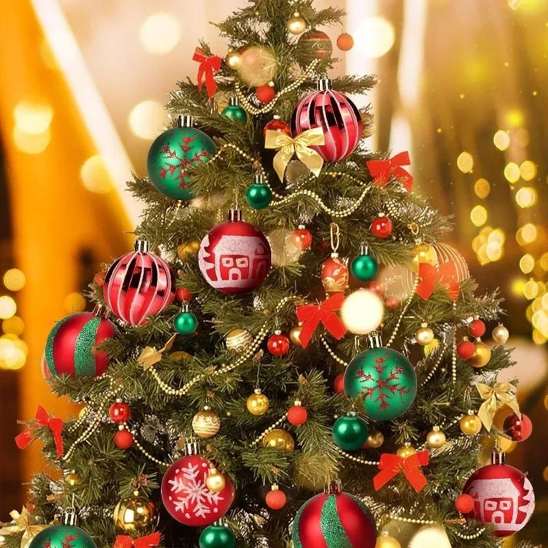 24/6PCS Christmas Balls Electroplating Color Painting Xmas Round Ball Xmas Tree Hanging Pendants Ornaments New Year Party Decor