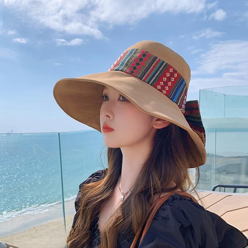 Bohemian Style Floppy Hat With Breathable Cotton For Summer Outdoor Travel