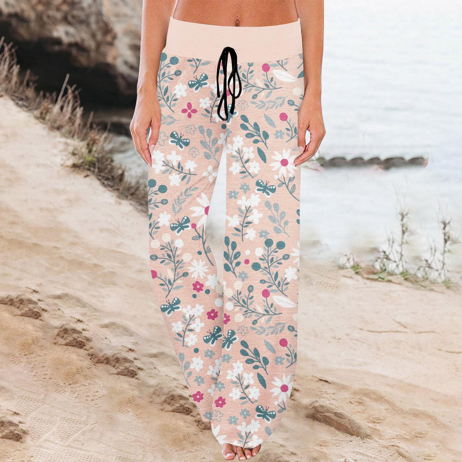 

Женские спортивные брюки, спальные брюки, напечатанные широкие брюки на шнурке, повседневные брюки с карманами L розовый