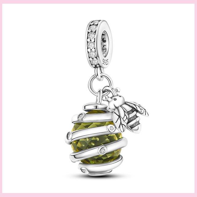 925 Silver Green Color Charms Temperament Cactus Avocado Charm Four Leaf Bead For Bracelet Jewelry Making