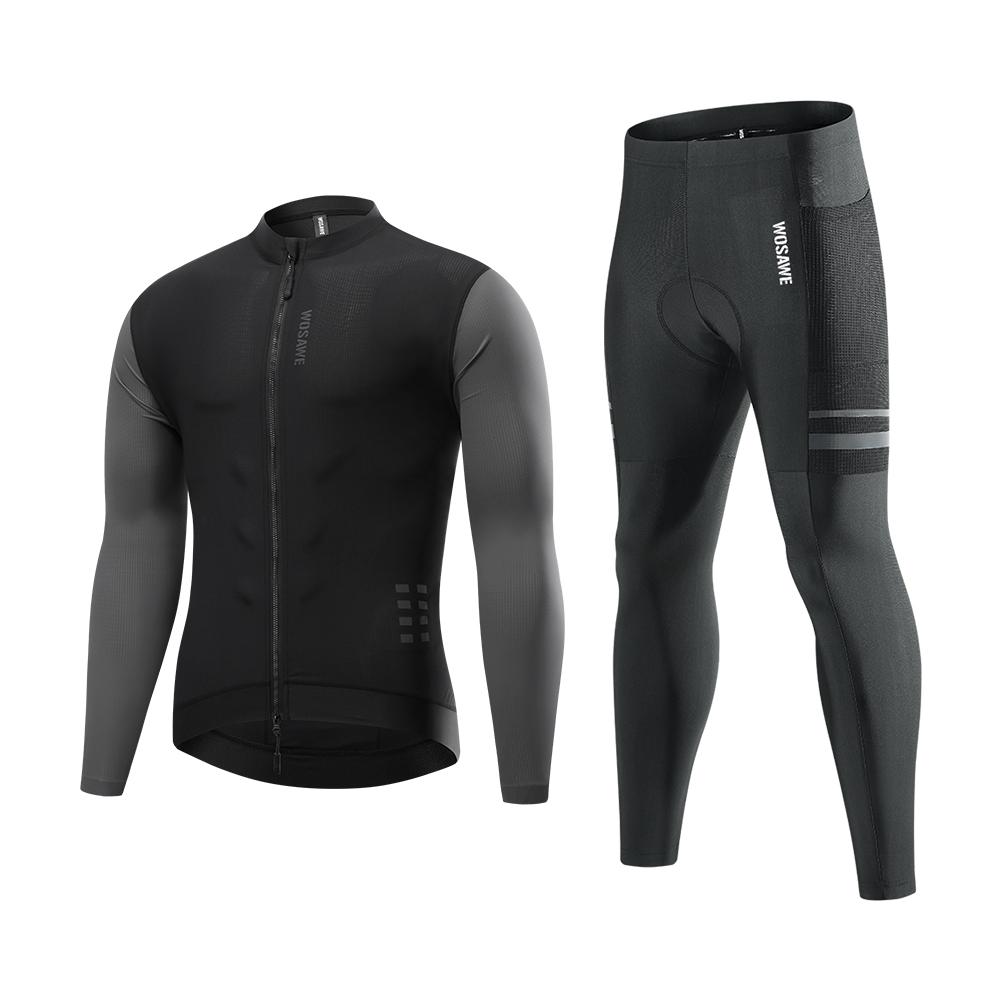 WOSAWE Conjunto de ciclismo masculino de outono, manga comprida, roupas de bicicleta, bicicleta de estrada, meia-calça longa, roupa esportiva para atividades ao ar livre