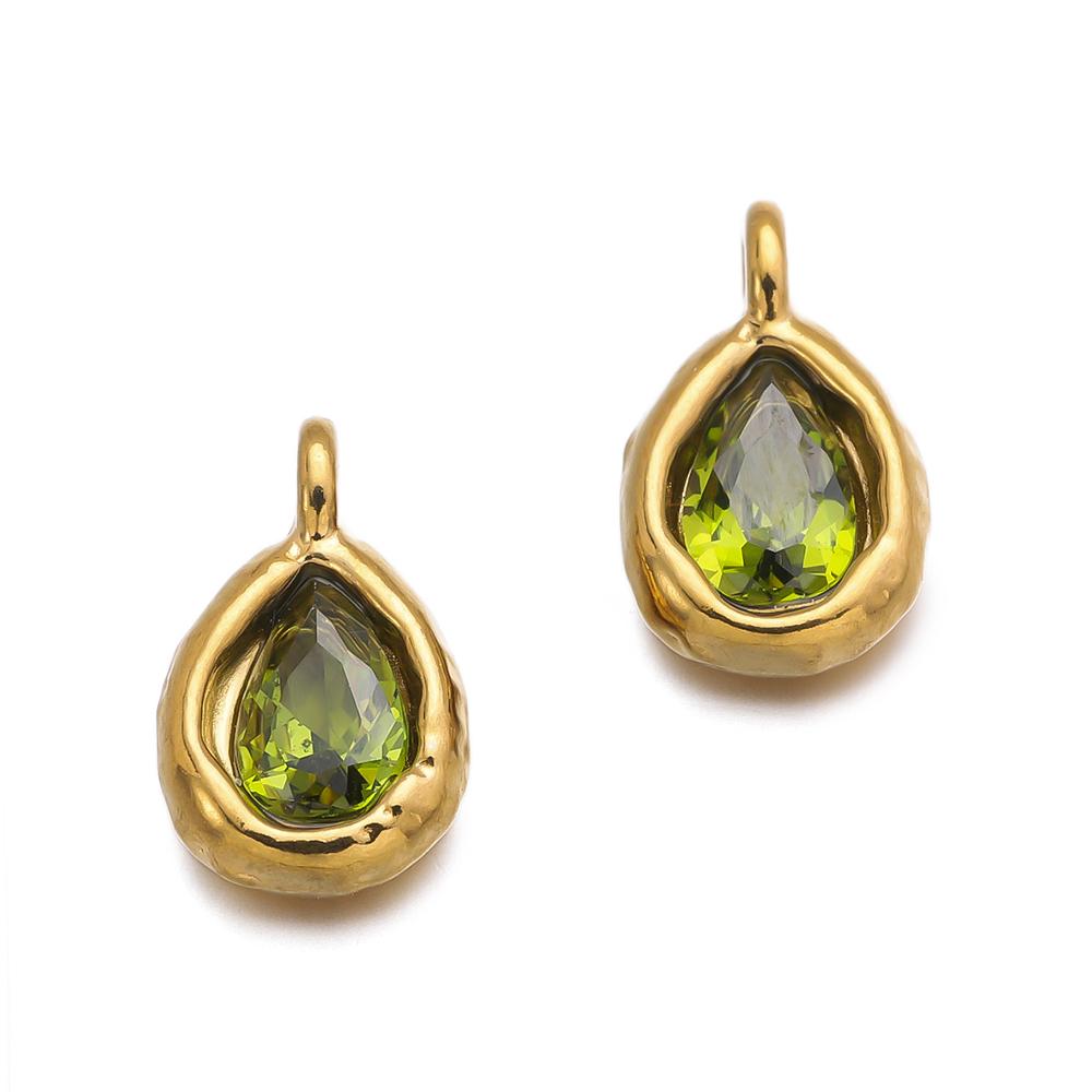 2Pcs Stainless Steel Teardrop Charms Inlaid Pendants with Crystals Gold-plated DIY Bracelet Earrings Jewelry Making Accessories