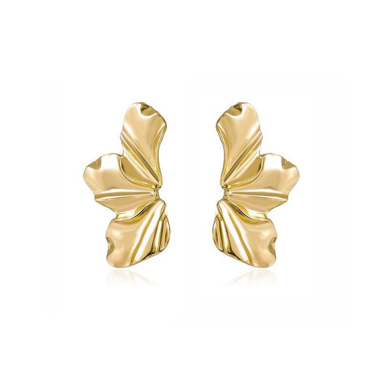 Exaggerated Big Flower Petal Smooth Metal Pendant Earrings for Women Temperament Jewelry