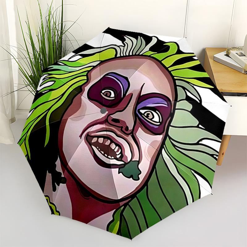 1pc Beetlejuice Automatic Folding Umbrella - Sturdy 8-Rib Polyester Canopy,Sun-Defying Travel Companion yy251023116