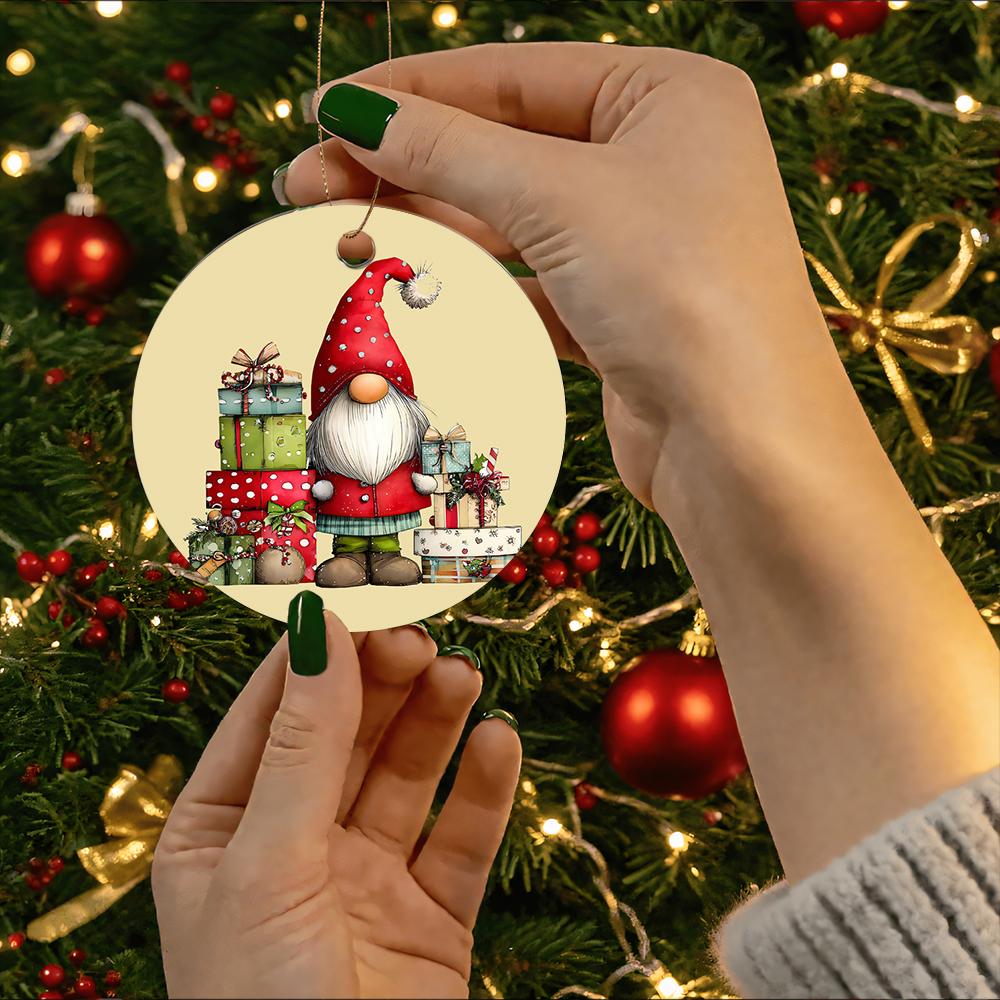 Cute Gnome with Christmas Gift Boxes Acrylic Christmas Tree Ornament Holiday Hanging Decor Festive Xmas Tree Ornament New Year Party Decoration