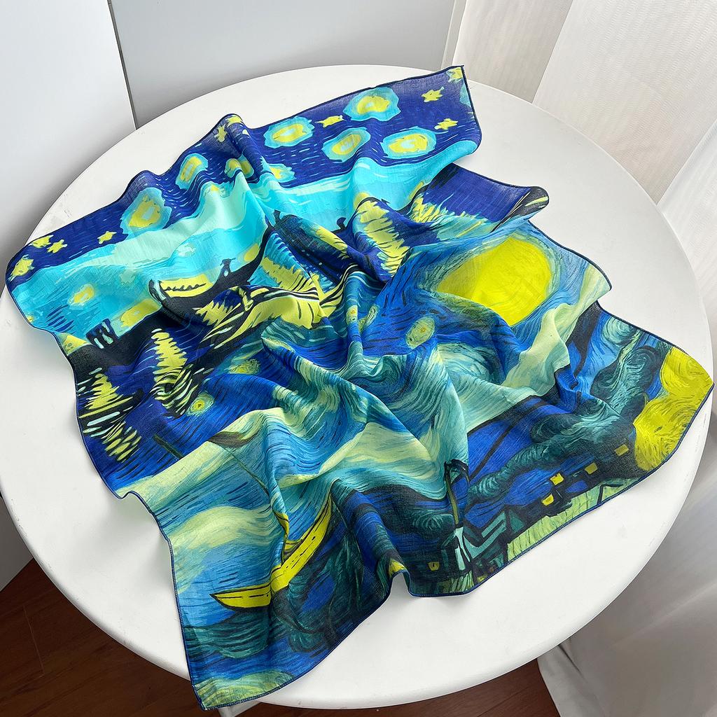 1116 new 111% pure cotton small square scarf spring and summer oil painting fashion versatile silk scarf shirt decorative scarf