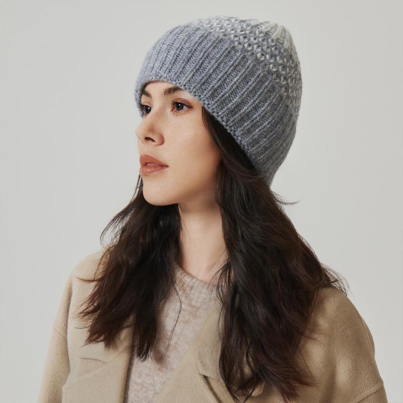 100% Wool Snowflake Pattern Knit Hat - Warm & Versatile for Women and Men