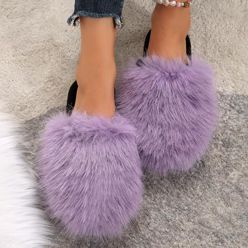 Luxury Fluffy Long Plush Indoor Slippers Women 2025 Winter Thicken Warm Faux Fur Slides Soft Sole Flat Heels Postpartum Shoes