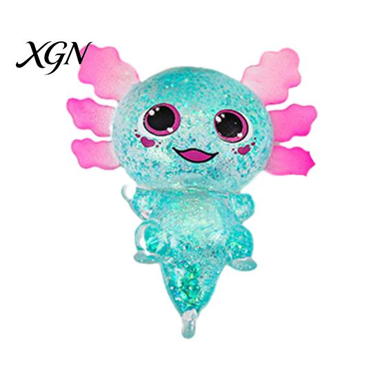 Soft Waxy Fidget Toy Glittery Salamander Squeeze Slow Rebound Stress Reliever Relief with Transparent Glitter Cute Decompression Gift Relaxation Ball