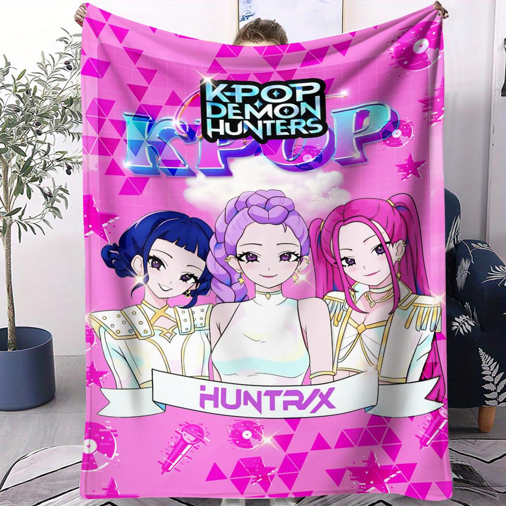 Chic & Cool Girls HUNTR/X Kpop Demon Hunters Print Fleece Blanket for Fans Quality Super Warm Blanket for Travel Picnic Home