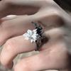 Mandala Flower Exquisite Black And White Ring For Women Personality Metal Punk Party Finger Ring Fashion Jewelry Accessories