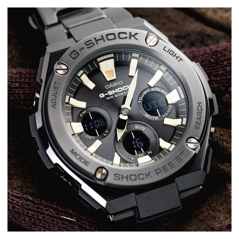 Casio 200 Meters Waterproof Quartz Movement Stainless Steel Strap Japanese and Korean Watch Men's Watch Black Dial GST-S130BD-1A