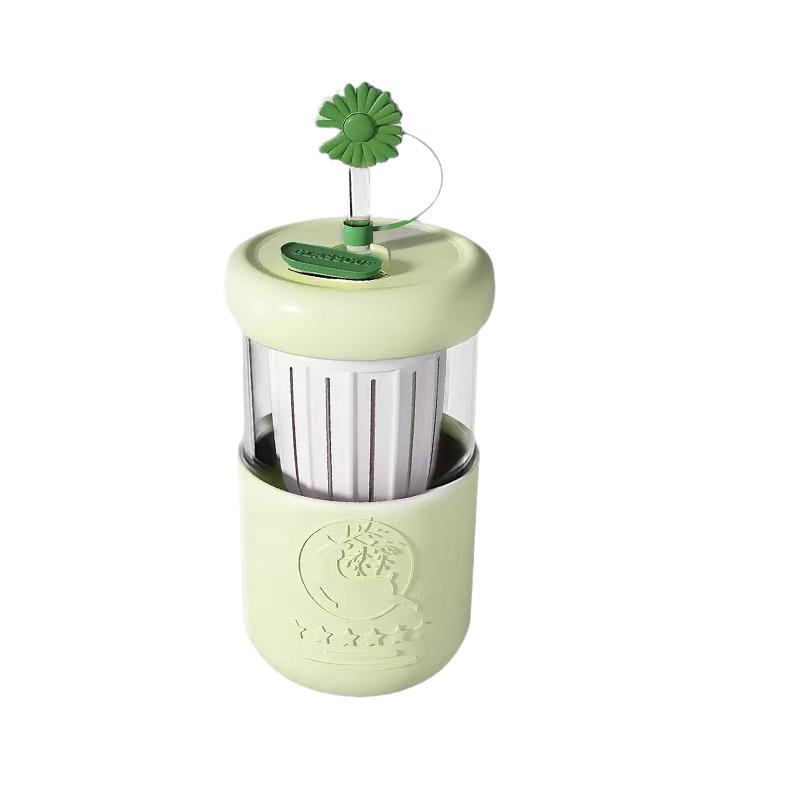 Charming Floral Tea Cup with Sleeve - Lemon Portable Mug for Milk, Coffee, Tea, Water; Includes Straw for Separation, Large Capacity.