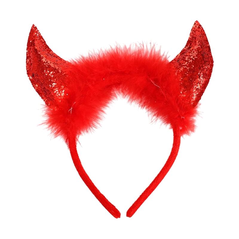 

Adult Sequins Devil Horn Shape Headband Woman SPA Hair Hoop Makeup Halloween Taking Photos Christmas Party Headpiece 1