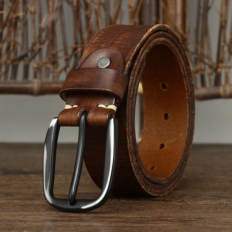 New Vintage Pure Cowhide Leather Belt, Men's Leather Fashion Trend, Needle Buckle Jeans Belt