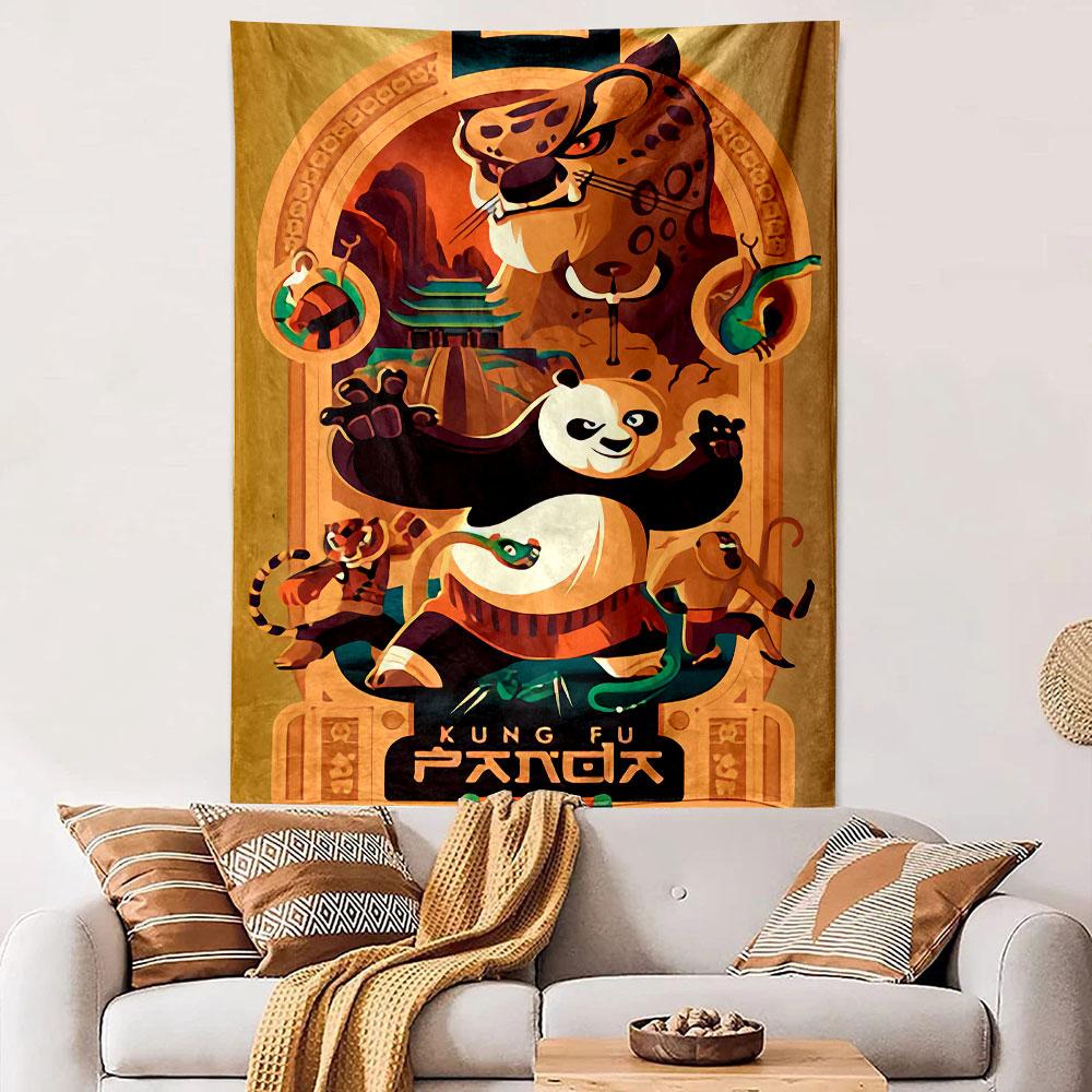 Kung Fu Panda Movie Tapestry Wall Hanging, Martial Arts Animation Poster, Family Wall Decor for Bedroom Living Room Dorm