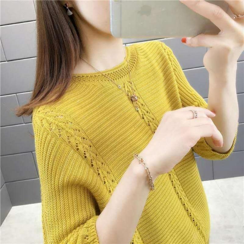 Mode Damen Aushöhlen Gestrickte Pullover Frühling Sommer Halbarm Uni Alleskönner Jacquard Locker Lässig Pullover Tops