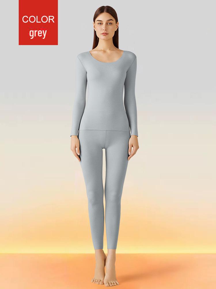 Women's Seamless Brushed Thermal Underwear Set - Round Neck Slim Fit for Autumn and Winter