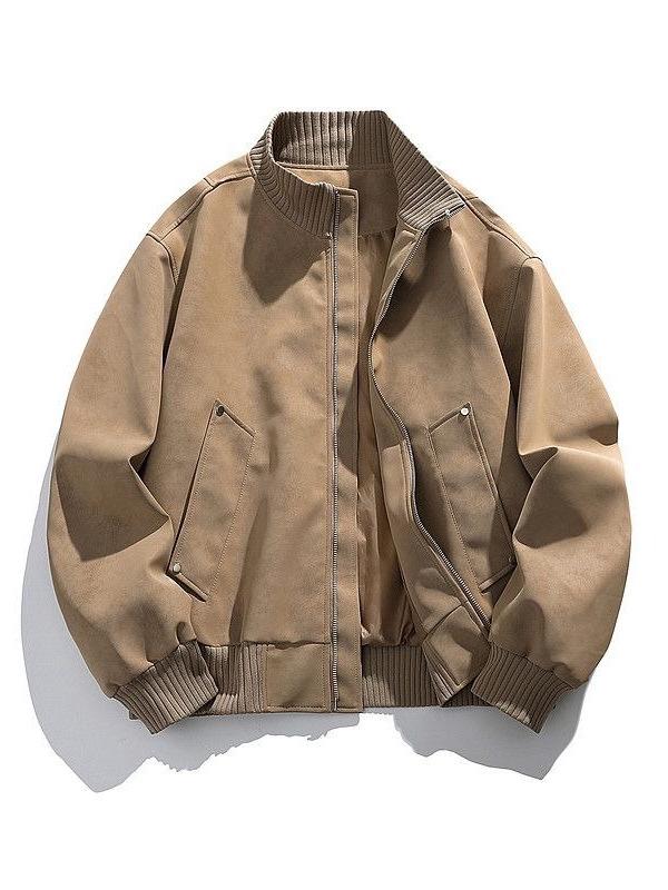 Unisex Retro PU-Leder Stehkragen Baseball Pilot Jacke - Herbst Winter Kollektion