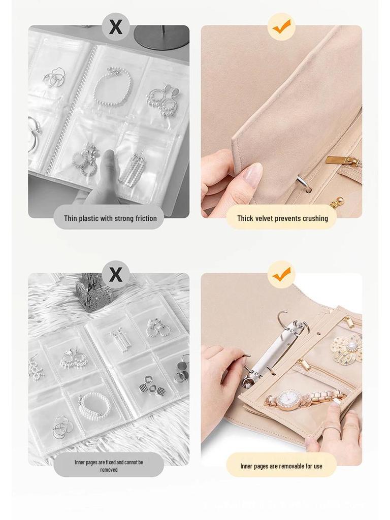 Přenosný vícevrstvý úložný album na šperky s antioxidačními přihrádkami na náušnice
