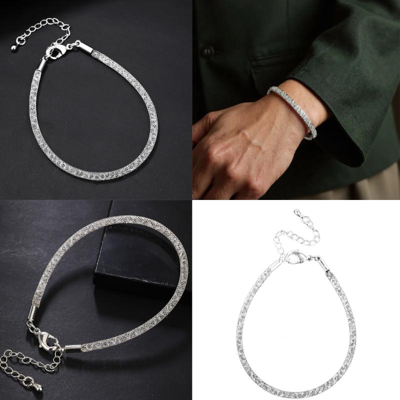 Sturdy Steel Wire White Crystal Jewelry Bracelet Secure Lock Design Steel Mesh Wrist Jewelry For Outdoor Activities