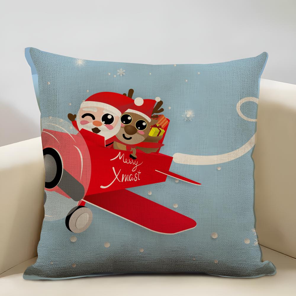 Niedlicher Weihnachts-Kissenbezug Haushaltsdekoration Leinen Sofa-Kissenbezug: Hautfreundlich & Atmungsaktiv Mit Unsichtbarem Reißverschluss