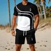 Men's O Neck Short Sleeved Shorts Set Summer Fashion Casual Sports Sets 3D Stripe Printed 2-piece Set