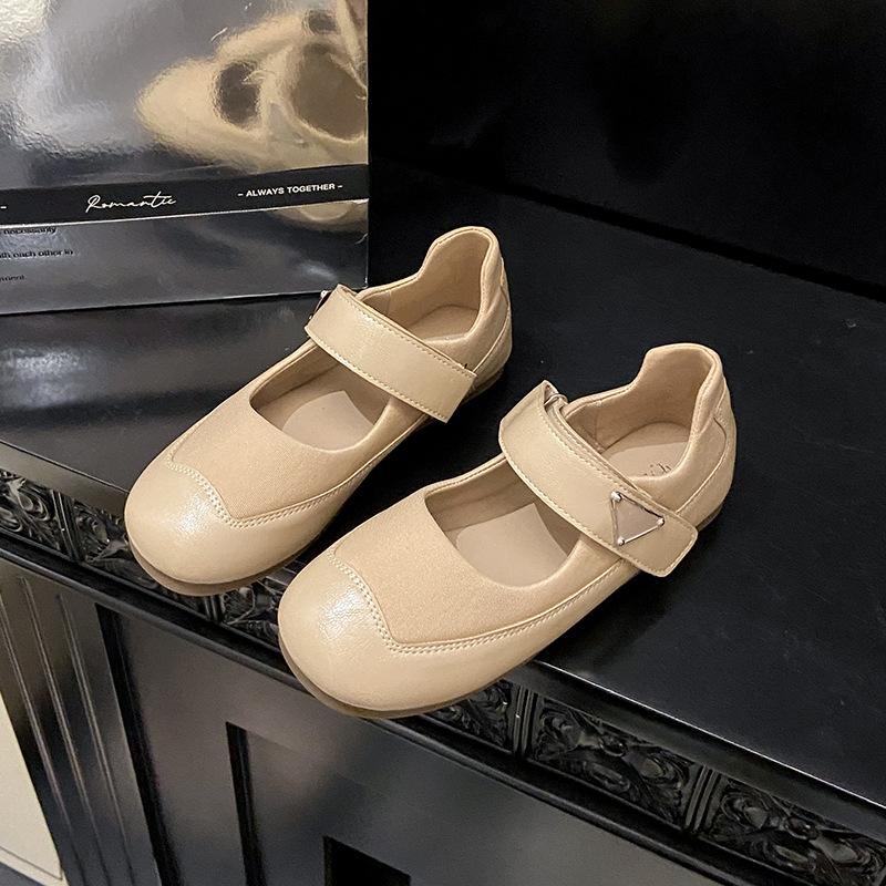 

2025 осень новая французская ретро мода пэчворк липучка удобные повседневные универсальные туфли-одиночки для пожилых 40 абрикосовый