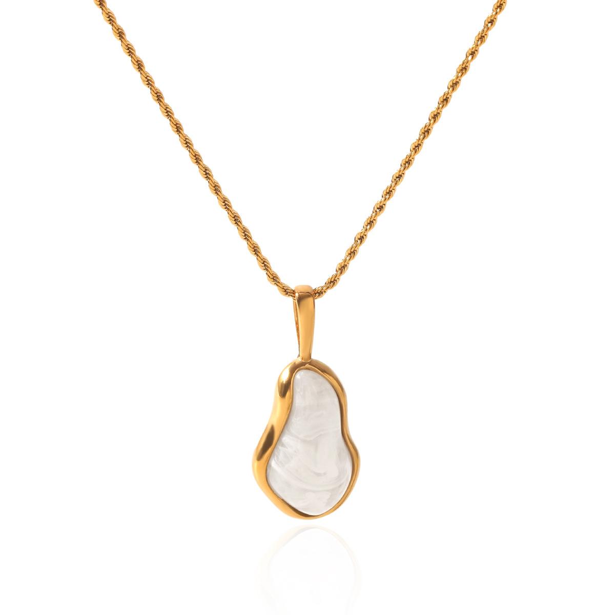 

Stainless Steel Gold Color Rope Chain Necklace Irregular Geometric Enamel Resin Pendant for Women Waterproof Jewelry Collar белый