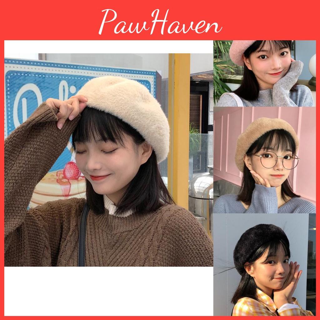 Adorable Winter Warm Beret For Women Cute Plush Wool Hat Size Adjustable