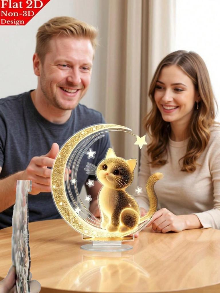 Charming Cat Acrylic Desktop Ornament 1pcs 2D Flat Cat Home Office Decoration No Power Supply Required
