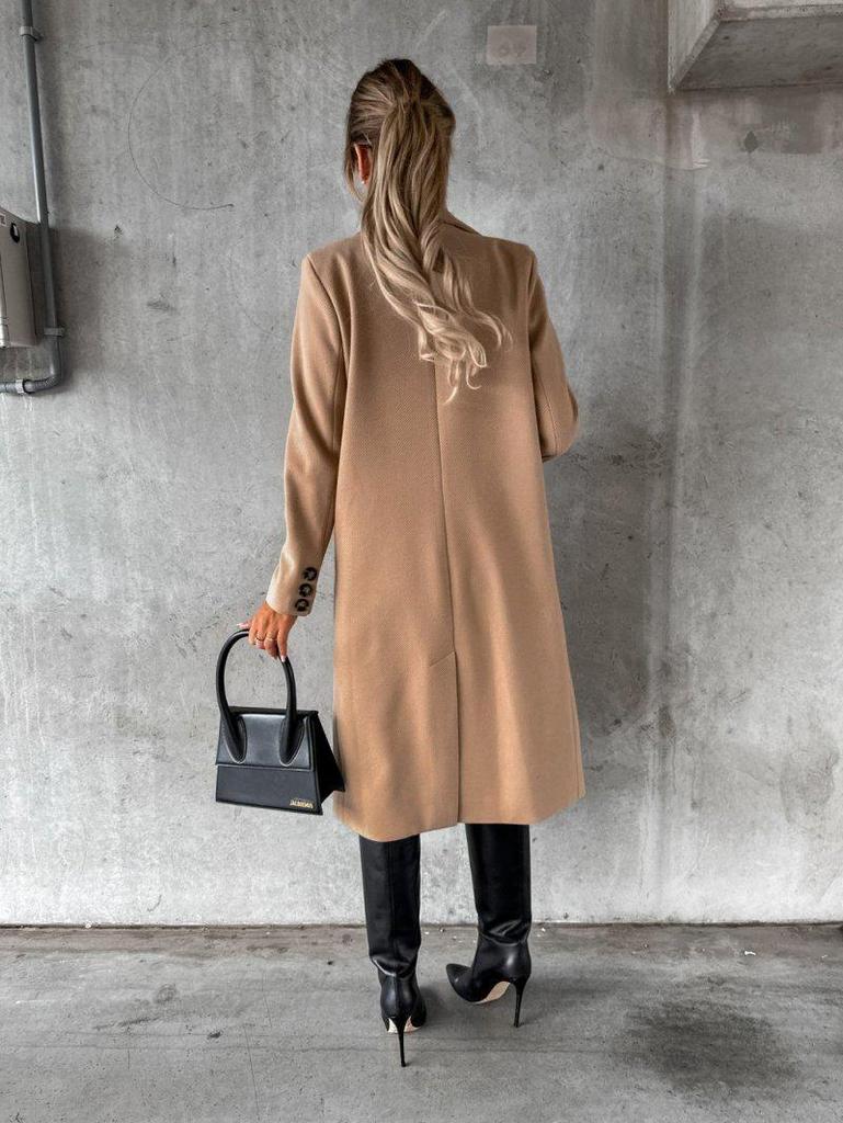 Women's Autumn/Winter Double-Breasted Wool Coat, Simple Long-Sleeved Design