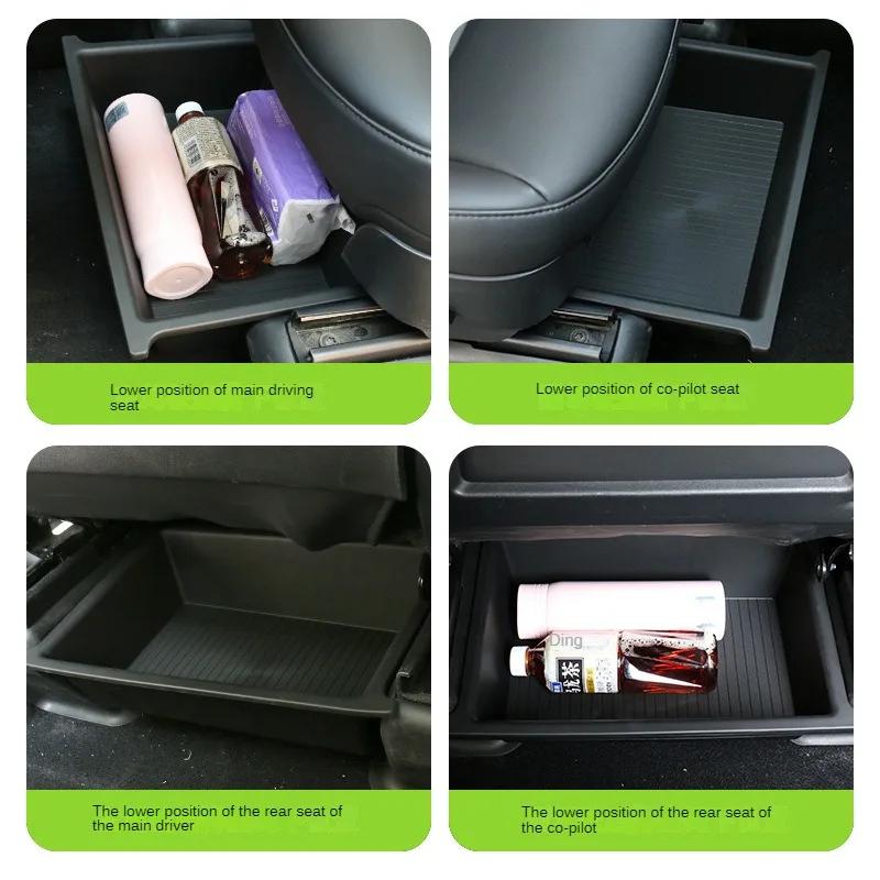 For Tesla Model X 2025 Under Seat Storage Box Case Organizer TPE + ABS Dual Layers Underseat Drawer Tray Interior Accessories