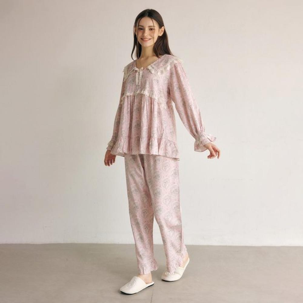 Lunaluz Women S Modal Cotton Lace Collar Long Sleeve Two Piece Pajama