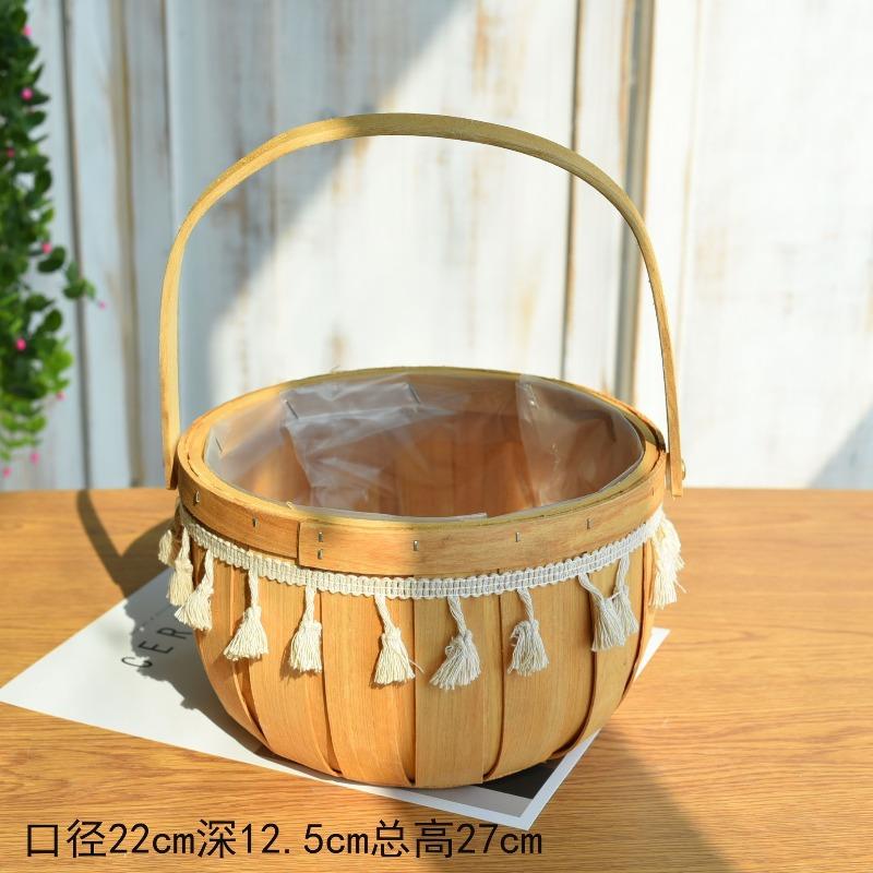 New Internet celebrity decoration portable flower basket packaging flower basket handmade rattan floral arrangement gift straw wood chips