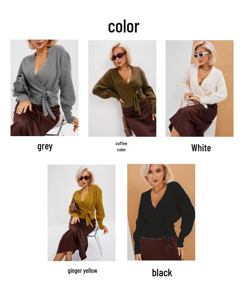 2025 Herbst Sexy V-Ausschnitt zum Binden Strickjacke - Figurbetonender Damenmantel im europäischen und amerikanischen Stil