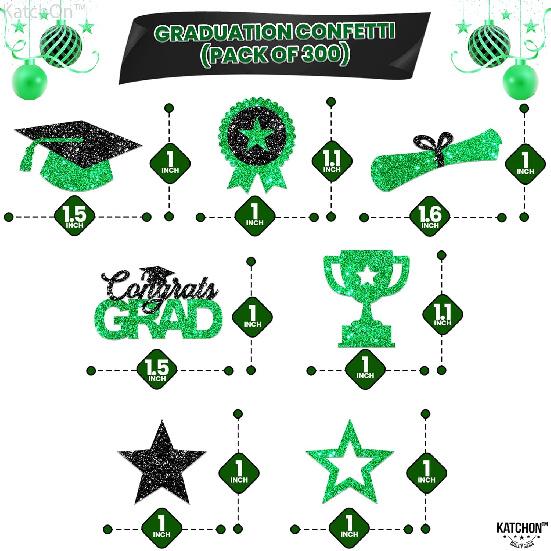KatchOn, Glitter, Green and Black Graduation Confetti - Pack of 300 | Graduation Cap, Star Confetti for Graduation Table Decorations | Congrats Grad