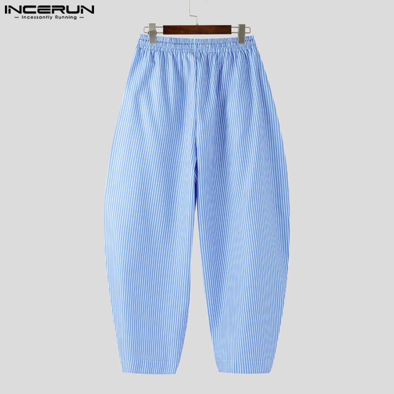 INCERUN Herren Kordelzug Elastischer Bund Gestreift Bedruckt Lässig Baggy Drop-Crotch Hose